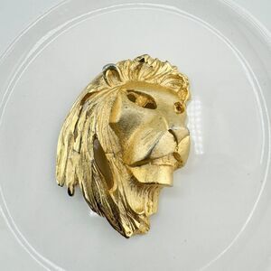 Vintage Gold Tone Lion Head Brooch 80s Statement Marked Patent Pending Retro